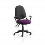 Luna II Lever Task Operator Chair Black Back Bespoke Seat With Loop Arms In Tansy Purple KCUP1318