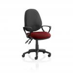 Luna II Lever Task Operator Chair Black Back Bespoke Seat With Loop Arms In Ginseng Chilli KCUP1319