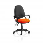 Luna II Lever Task Operator Chair Black Back Bespoke Seat With Loop Arms In Tabasco Red KCUP1321