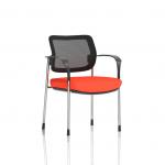 This photo features the Dynamic Visitors Brunswick Deluxe with Arms, showcasing its chrome frame and mesh back. The seat is uniquely colored in a striking Tabasco Orange, making it stand out in any space. With its bespoke design, this chair adds a touch of personality to any room.