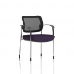 The image features a Brunswick Deluxe chair with a chrome frame and mesh back, accompanied by arms. The seat is a bespoke color in Tansy Purple, giving it a vibrant and modern touch.