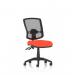 The photograph shows a sleek and modern Dynamic Mesh Back Chair, the Eclipse Plus II Lever Task Operator model, featuring a deluxe mesh back in a unique bespoke color of Tabasco Orange. The seat is also in the same vibrant color, adding a pop of personality to the chairs design.