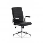 This picture showcases a sleek and modern executive chair, perfect for any office setting. The Ezra Executive chair features a rich brown leather finish and sleek glides for smooth movement. Its dynamic design exudes professionalism and sophistication.