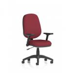 The image shows a sleek and modern office chair, with a dynamic design and ergonomic features. The seat and back are a unique color, and the arms can be adjusted and folded for comfort. This chair is perfect for a professional workspace.