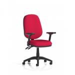 The Dynamic General Desk Chairs Eclipse Plus II Lever Task Operator Chair is a versatile and ergonomic seating option. With height adjustable and folding arms, as well as a bespoke colour back and seat in Bergamot Cherry, this chair is both stylish and functional. Perfect for any office setting.