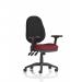 The photo shows a vibrant and modern Dynamic General Desk Chair Eclipse Plus XL, with a lever for adjusting the height and folding arms for added comfort. The bespoke colour seat and ginseng-chilli tones create a bold and stylish look.