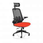Sigma Executive Bespoke Fabric Seat Tabasco Orange Mesh Chair With Folding Arms KCUP2030