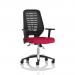 This image features a sleek and modern dynamic mesh back chair in black, with height adjustable arms for customizable comfort. Its unique design is complemented by a bespoke color in Bergamot Cherry, making it a standout piece for any workspace.