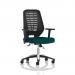 This photo features a dynamic mesh back chair with a sleek black design and height adjustable arms. The bespoke color of Maringa Teal adds a unique touch to the chair. Perfect for any task operator.