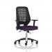 A modern and ergonomic black chair with a dynamic mesh back, height adjustable arms and a bespoke tansy purple color. Perfect for any task operator, providing comfort and style.