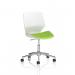 The photograph shows a modern and sleek office desk chair. With a five-star base and adjustable controls, it is perfect for any dynamic work environment. The chair is upholstered in a unique myrrh green color, adding a touch of sophistication to any office space.
