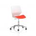 A photograph of the Dynamic General Desk Chairs Florence 5 Star Task Operator Chair in bespoke color Tabasco Orange features a sleek design with curved edges and a high back. The chair has a five-star base with wheels and has been expertly crafted for comfort and productivity in any office setting.
