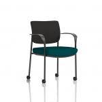Brunswick Deluxe With Arms Black Frame With Castors Black Fabric Back Bespoke Colour Seat Maringa Teal KCUP2091