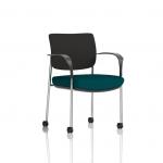 Brunswick Deluxe With Arms Chrome Frame With Castors Black Fabric Back Bespoke Colour Seat Maringa Teal KCUP2099