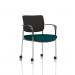 Brunswick Deluxe With Arms Chrome Frame With Castors Black Fabric Back Bespoke Colour Seat Maringa Teal KCUP2099