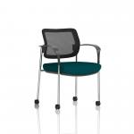 Brunswick Deluxe Mesh Back Chrome Frame Bespoke Colour Seat Maringa Teal With Arms With Castors KCUP2131