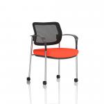 Brunswick Deluxe Mesh Back Chrome Frame Bespoke Colour Seat Tabasco Orange With Arms With Castors KCUP2135