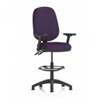 Eclipse Plus II Lever Task Operator Chair High Rise Draughtsman Kit With Height Adjustable And Folding Arms Bespoke Colour Back And Seat Tansy Purple KCUP2200