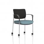 Brunswick Deluxe With Arms Chrome Frame With Castors Black Fabric Back Bespoke Colour Seat Rivet Quench KCUP2563