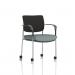 Brunswick Deluxe With Arms Chrome Frame With Castors Black Fabric Back Bespoke Colour Seat Rivet Tensile KCUP2564