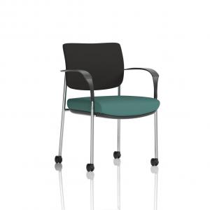 Brunswick Deluxe With Arms Chrome Frame With Castors Black Fabric Back