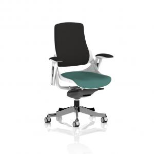 Zure White Shell Black Fabric Back Bespoke Colour Seat Quest Kelp