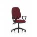 The picture shows a modern, stylish office chair from the Luna II collection. It features a dynamic design with loop arms, a bespoke colour back and seat in shades of ginseng and chilli. The chair is ideal for office use, providing comfort and functionality in any workspace.