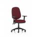 The picture shows a sophisticated and modern Dynamic General Desk Chair. Its Luna II Lever Task Operator design features height adjustable arms and a unique bespoke colour back and seat in shades of Ginseng and Chilli. Perfect for any workspace, this sleek chair is both stylish and functional.