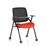 Capra Mesh Back Folding Training Chair With Writing Table Bespoke Colour Seat Tabasco Orange KCUP4475