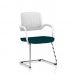 Cosmo Cantilever Chair White Frame Bespoke Colour Seat Maringa Teal KCUP4627