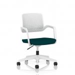 Cosmo Task Operator Chair White Frame Bespoke Colour Seat Maringa Teal KCUP4747