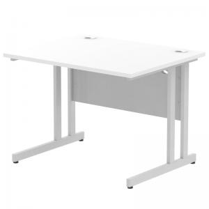 Impulse 1000 x 800mm Straight Office Desk White Top Silver Cantilever