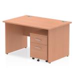 Impulse 1200 x 800mm Straight Office Desk Beech Top Panel End Leg Workstation 2 Drawer Mobile Pedestal MI000910