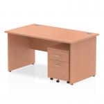 Impulse 1400 x 800mm Straight Office Desk Beech Top Panel End Leg Workstation 2 Drawer Mobile Pedestal MI000911