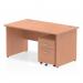 Impulse 1400 x 800mm Straight Office Desk Beech Top Panel End Leg Workstation 2 Drawer Mobile Pedestal MI000911