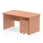 Impulse 1400 x 800mm Straight Office Desk Beech Top Panel End Leg Workstation 2 Drawer Mobile Pedestal MI000911