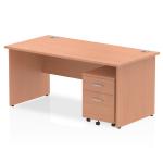Impulse 1600 x 800mm Straight Office Desk Beech Top Panel End Leg Workstation 2 Drawer Mobile Pedestal MI000912
