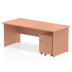 Impulse 1800 x 800mm Straight Office Desk Beech Top Panel End Leg Workstation 2 Drawer Mobile Pedestal MI000913