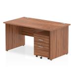 Impulse 1400 x 800mm Straight Office Desk Walnut Top Panel End Leg Workstation 2 Drawer Mobile Pedestal MI000919
