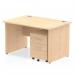 Impulse 1200 x 800mm Straight Office Desk Maple Top Panel End Leg Workstation 2 Drawer Mobile Pedestal MI000922