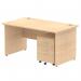 Impulse 1400 x 800mm Straight Office Desk Maple Top Panel End Leg Workstation 2 Drawer Mobile Pedestal MI000923