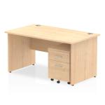 Impulse 1400 x 800mm Straight Office Desk Maple Top Panel End Leg Workstation 2 Drawer Mobile Pedestal MI000923
