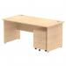 Impulse 1600 x 800mm Straight Office Desk Maple Top Panel End Leg Workstation 2 Drawer Mobile Pedestal MI000924