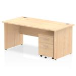 Impulse 1600 x 800mm Straight Office Desk Maple Top Panel End Leg Workstation 2 Drawer Mobile Pedestal MI000924