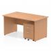 Impulse 1400 x 800mm Straight Office Desk Oak Top Panel End Leg Workstation 2 Drawer Mobile Pedestal MI000927