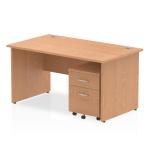 Impulse 1400 x 800mm Straight Office Desk Oak Top Panel End Leg Workstation 2 Drawer Mobile Pedestal MI000927