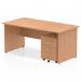 Impulse 1600 x 800mm Straight Office Desk Oak Top Panel End Leg Workstation 2 Drawer Mobile Pedestal MI000928