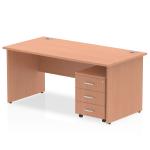 Impulse 1200 x 800mm Straight Office Desk Beech Top Panel End Leg Workstation 3 Drawer Mobile Pedestal MI000930