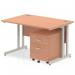 Impulse 1200 x 800mm Straight Office Desk Beech Top Silver Cantilever Leg Workstation 2 Drawer Mobile Pedestal MI000950