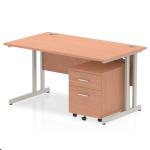 Impulse 1400 x 800mm Straight Office Desk Beech Top Silver Cantilever Leg Workstation 2 Drawer Mobile Pedestal MI000951